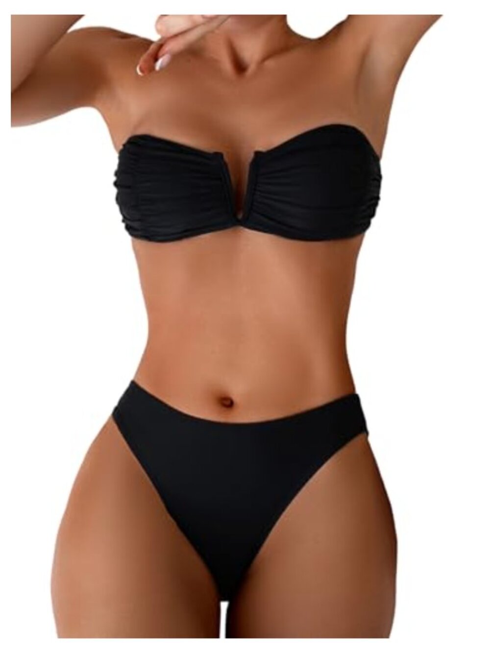 Strapless Bikini Set 2 Piece Ruched V Wire Bandeau Bathing Suits Padded